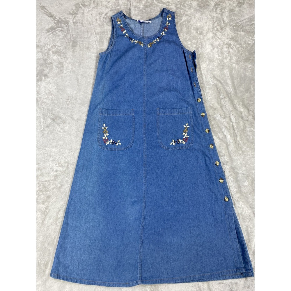 Vintage BFA Classics Dress Womens XS‎ Denim Floral Print Cotton Jean Sleeveless